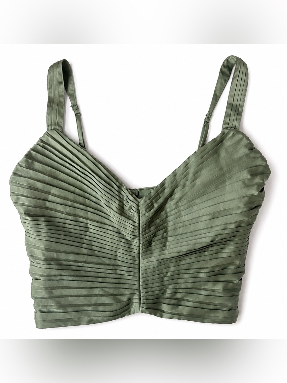 Abercrombie & Fitch Sage Green Pleated Satin Bustier Crop Top Y2K Going Out